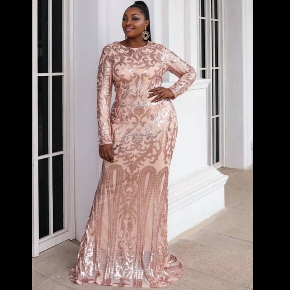 LTOLTO Dresses & Skirts - Rose Sequin Overflow Long Sleeve Gown NWT 1X!